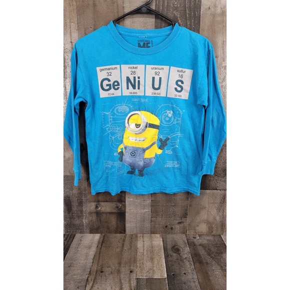 Despicable Me Minion Made Genius Peanut Brain Long Sleeve Kids Shirt Size Med - Picture 1 of 5